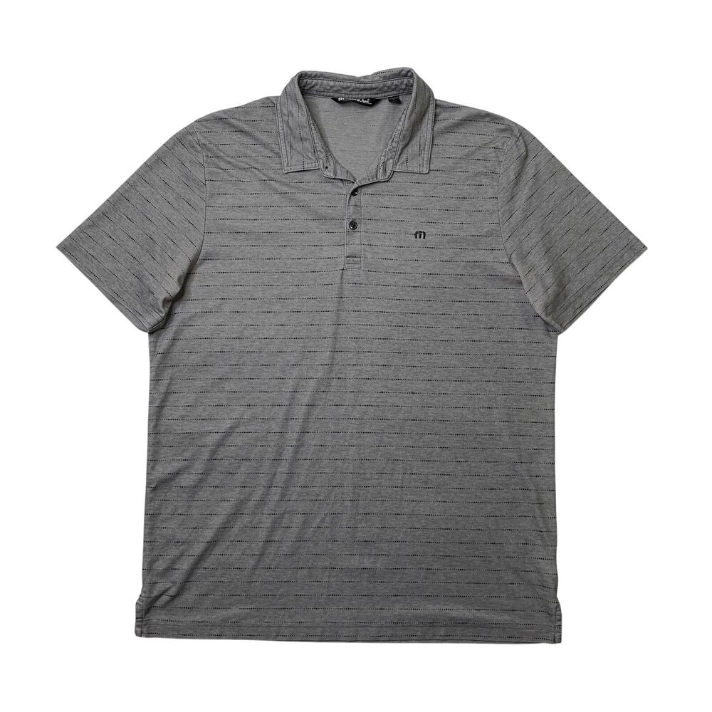 Travis Mathew Polo Shirt Mens XL Gray Pima Cotton Blend Striped Short Sleeve